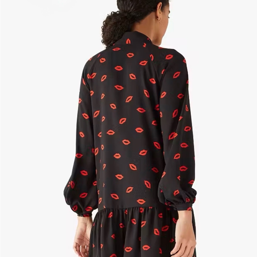 Kate Spade Kisses Tie Neck Ruffle Shift Dress Lips Print Size Small - Picture 3 of 7